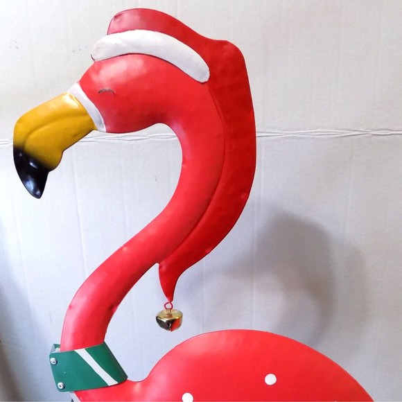 NEW Christmas Metal Flamingo Statue Figurine Florida Coastal Decor - Picture 3 of 9